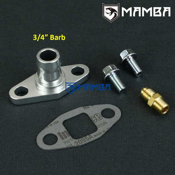 Mamba 4AN Str Oil Feed Fitting & 3/4" Barb Return Flange Kit For Precision PTE Turbocharger