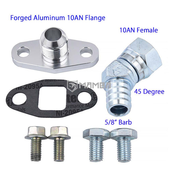 Mamba 45Deg 5/8" Turbocharger Oil Return Barb Fitting Garrett GT37R GT40R GT42R GT45R GT47R