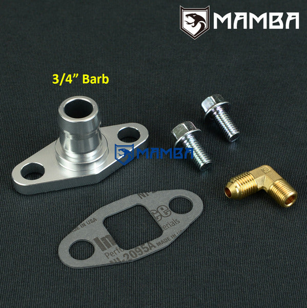 Mamba 4AN 90Deg Oil Feed Fitting & 3/4" Barb Return Flange Kit For Precision PTE Turbocharger