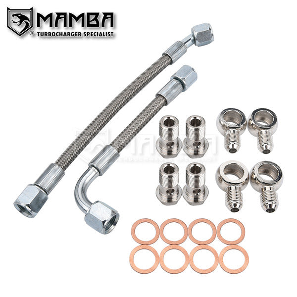 Mamba 07~19 Turbocharger Water Coolant Feed & Return Line Kit Fits Dodge 6.7L Cummins