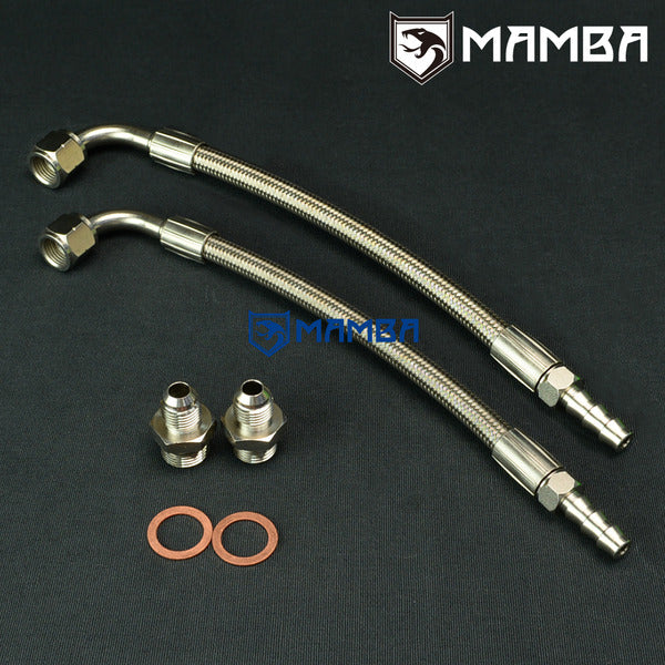 Mamba Universal DIY Turbocharger Water Line Kit 25cm 90Deg-3/8"Barb Garrett GT4088R GT4094R