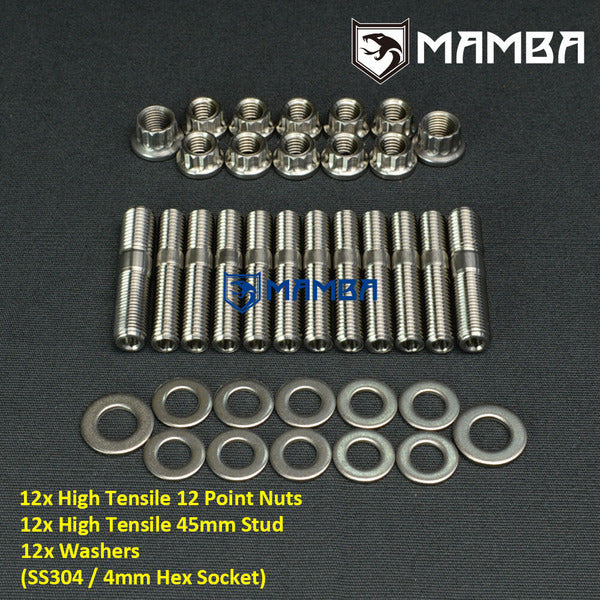 Mamba SS304 MHI EVO 1~9 4G63T 1G 2G Eclipse DSM Exhaust Manifold & Turbocharger Full Stud kit