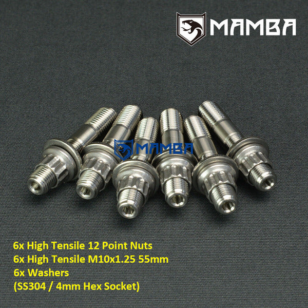 Mamba CNC Turbocharger Turbine Housing Exhaust Manifold Stud Kit 55mm M10x1.25 SS304 (6 sets)