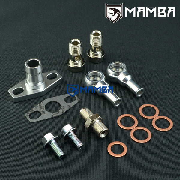 Mamba Complete Oil / 3/8" Barb Coolant Fitting Flange EFR 6255 6258 Turbocharger -> 5/8 Barb