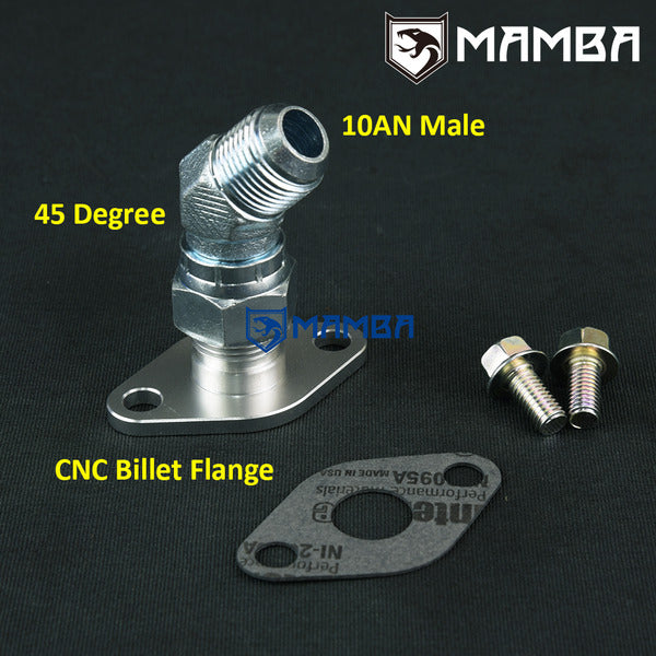 Mamba 45 Deg 10AN Turbocharger Oil Pan Return Drain Flange Kit For TOYOTA 1JZ-GTE 2JZ-GTE
