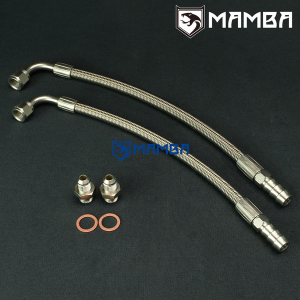 Mamba Universal Turbocharger Water Line Kit 6AN 3/8" Hose 90Deg-1/2" Barb 25cm Garrett GT35R