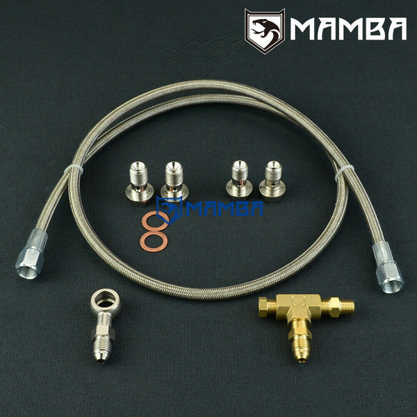 Mamba Universal 100cm Turbocharger oil feed line w/ 1/8NPT Tee / for Holset HX25 HX25W HE221W