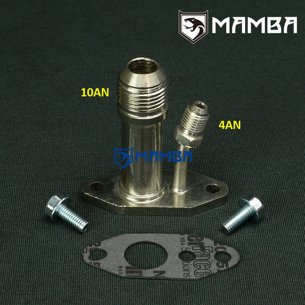 Mamba Turbocharger Oil 4AN Feed 10AN Return Flange Adapter Kit Garrett GT20 GT22 GT25 VNT VGT