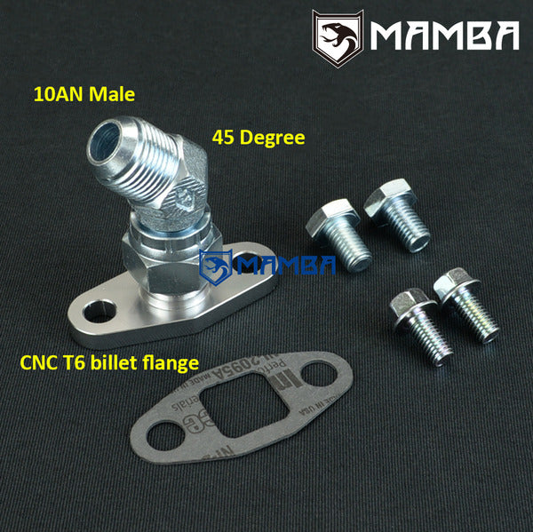 Mamba 45 Deg 10AN Turbocharger Oil Return Drain Flange Kit For Precision PTE 8884 8891
