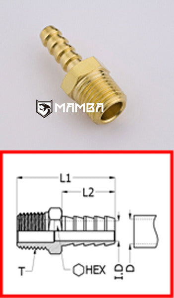 Mamba Brass Turbocharger Adapter Fitting Male Hose-Barb Connector 1/8 BSP to 5/16 Tube(50pcs)