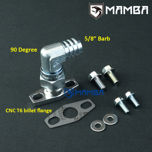 Mamba 90 Deg 5/8" Barb Turbocharger Oil Return Flange Kit Garrett GTX3584R GTX3584RS