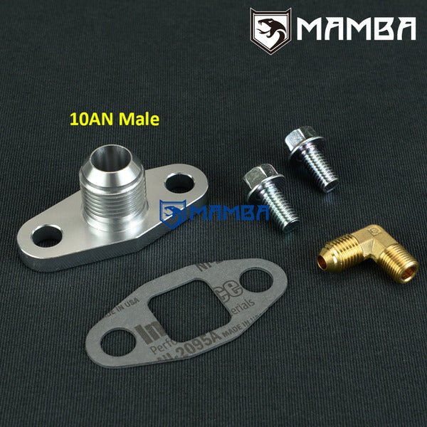 Mamba 4AN 90 Degree Oil Feed Fitting & 10AN Return Flange Kit For Precision PTE Turbocharger