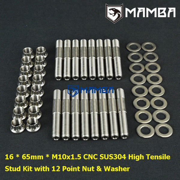 Mamba SUS304Turbocharger Stud w/ 12-Point Nut / Turbine / Manifold / M10x1.5 65mm (16 Set) TW