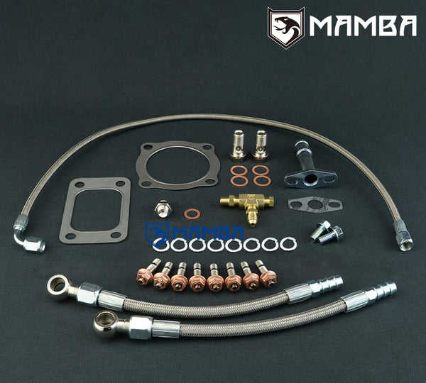 Mamba Turbocharger Oil Water Line Install Kit Garrett GT3076R GT3582R T3 4 Bolt Ball Bearing