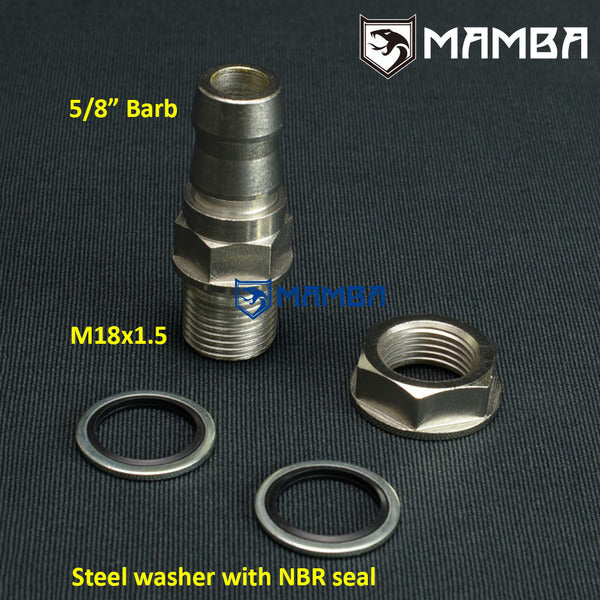 Mamba Turbocharger Oil Pan / sump Return Adapter Fitting M18x1.5 to 5/8" barb no Weld