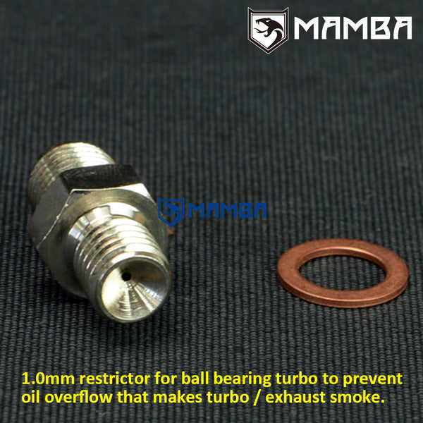 Mamba M10x1.5 Turbocharger Oil Feed Adapter Fitting IHI RHF5HB VF36 VF42 1mm Restrictor