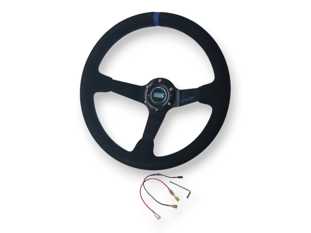 350mm Deep Dish Drift Racing Steering Wheel Suede leather With Blue Stripe