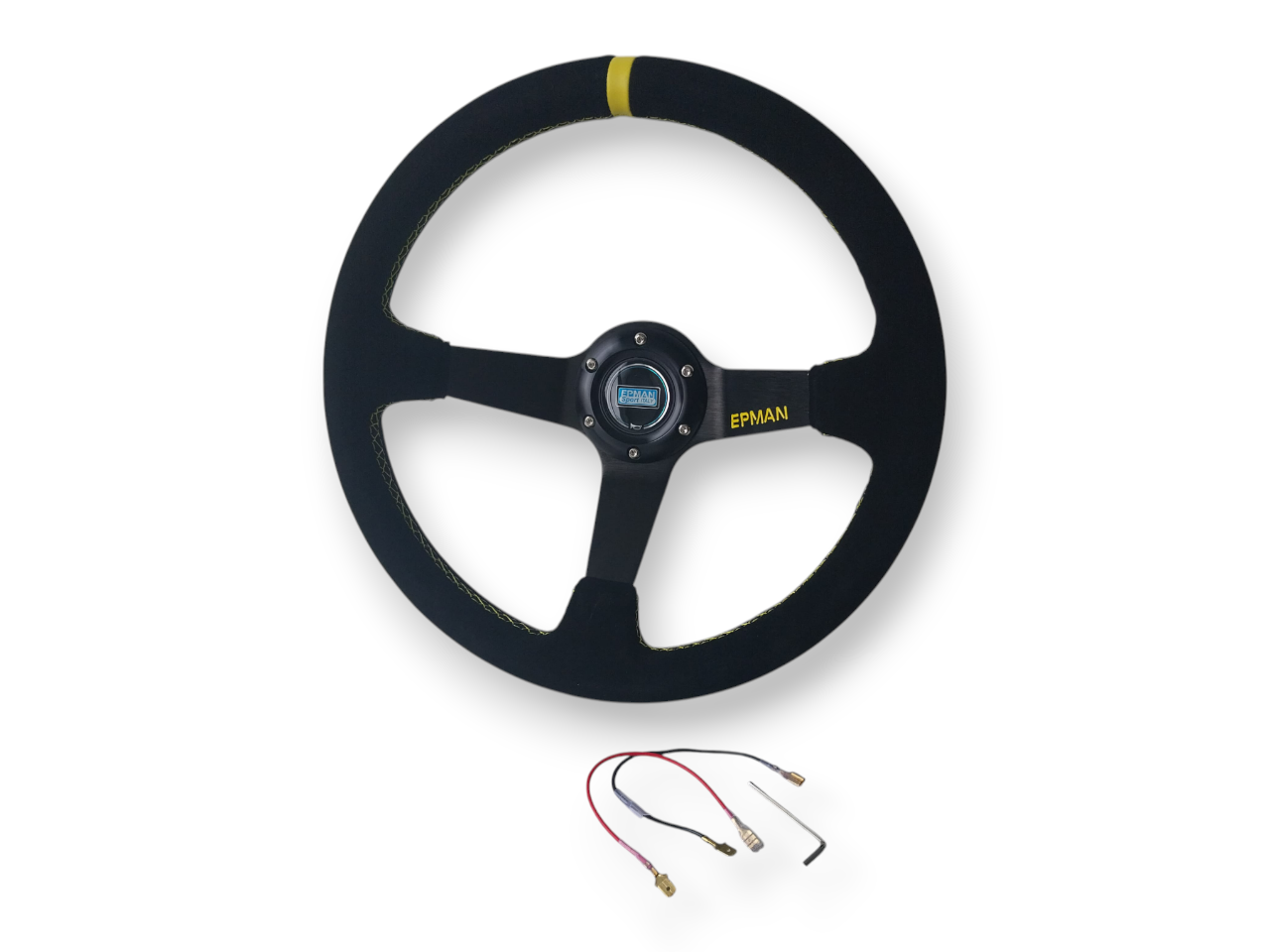 350mm Deep Dish Drift Racing Steering Wheel Suede leather With Yellow Stripe