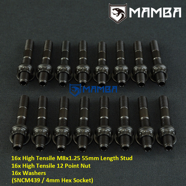 Mamba CNC Turbocharger Turbine Housing Exhaust Manifold Stud Kit 55mm M8x1.25 SNCM439 (16 set