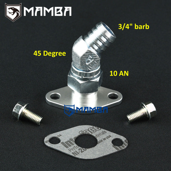 Mamba Turbocharger Oil Pan Flange 45 Deg 1/2 BSPT to 3/4" Barb Fitting For TOYOTA 1JZ / 2JZ