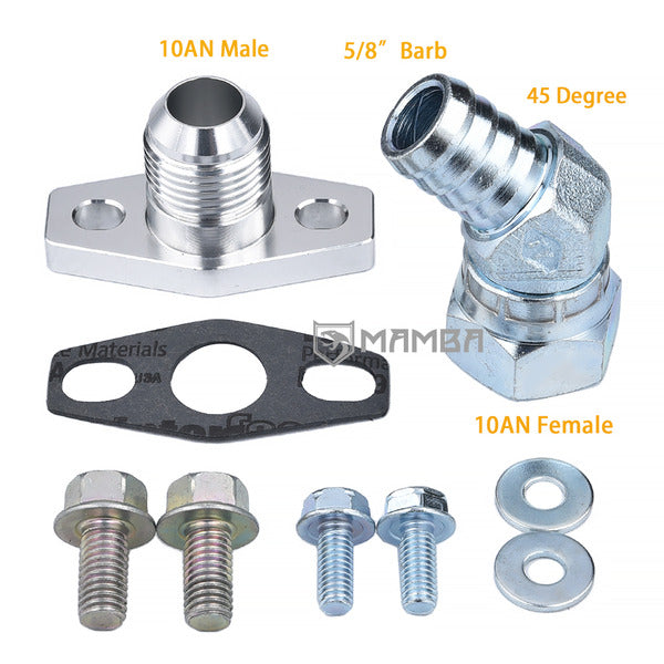 Mamba 45Deg 5/8" Turbocharger Oil Return Drain Pipe Kit Garrett T25 T28 TB25 TB28