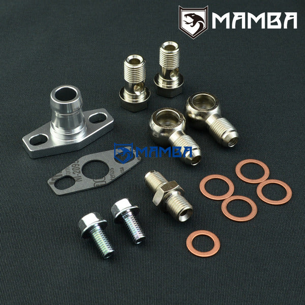 Mamba Complete Oil / -6AN Coolant Fitting Flange KIT EFR 7670 8374 Turbochargers -> 3/4 Barb