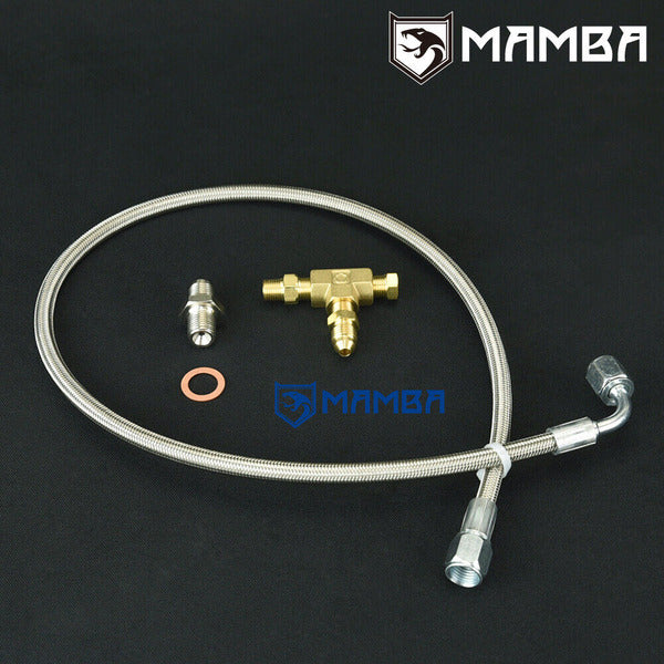 Mamba Turbocharger Oil Feed Line M12x1.25mm to 1/8 NPT Tee Fitting / 50cm 4AN Teflone Hose