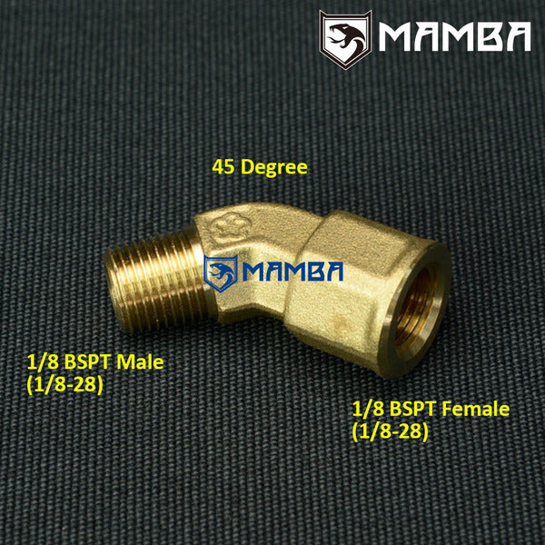 Mamba Brass Turbocharger Adapter Fitting 45 Degree Street Elbow 1/8 BSPT(M) to 1/8 BSPT(F)