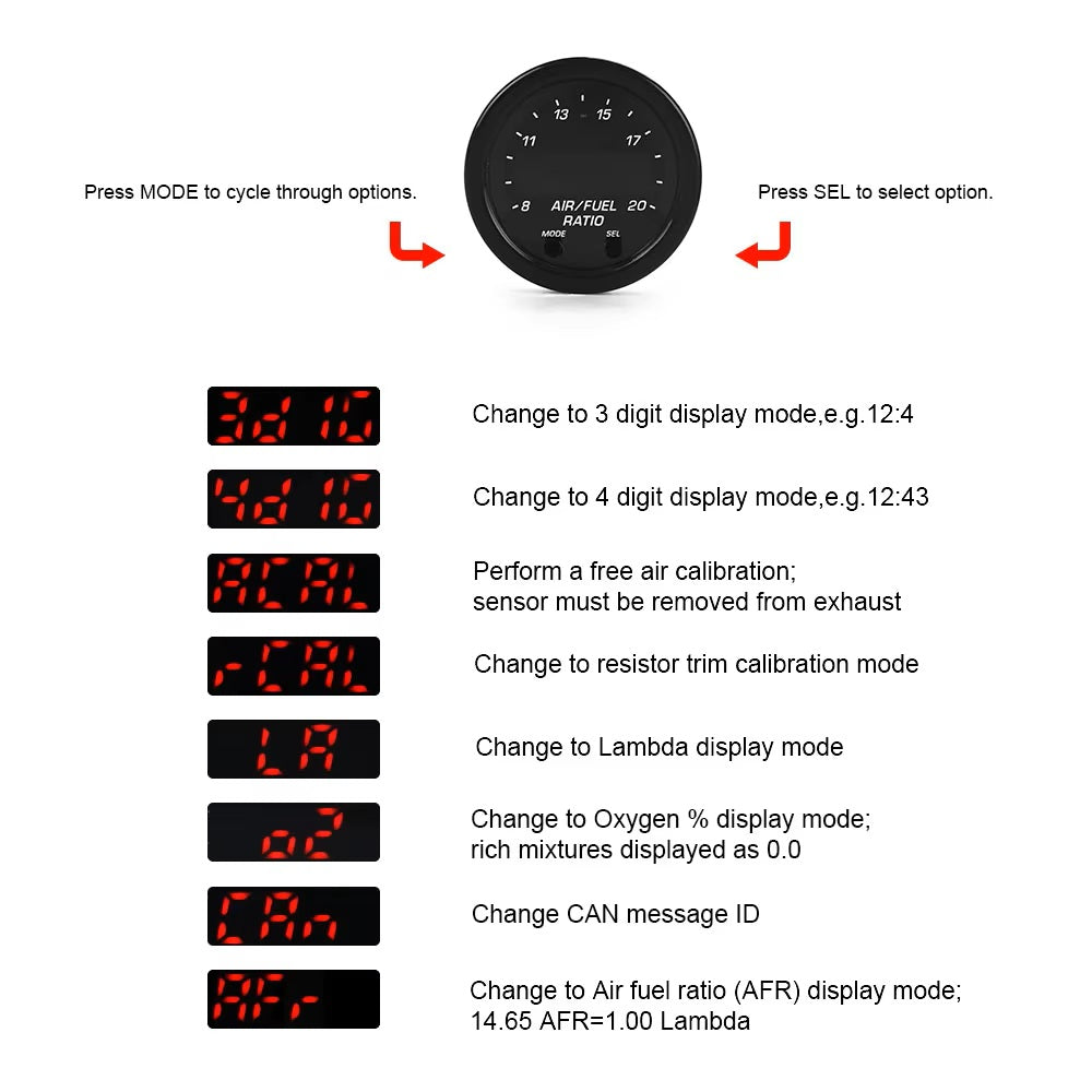 Wideband O2 Air Fuel Ratio Gauge Kit