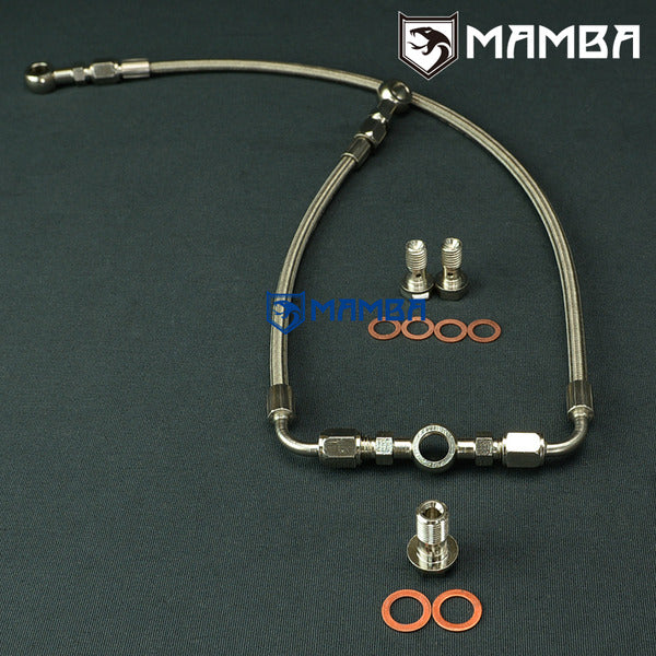 Mamba For Nissan RB26DETT SKYLINE GTR Twin Turbocharger Oil Feed Line w/ MAMBA TD05 M10x1.5
