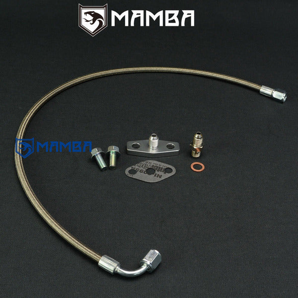 Mamba Mitsubishi 4G63T EVO 4~9 w/ Garrett T3 T4 Turbocharger oil feed line Kit (From Block)