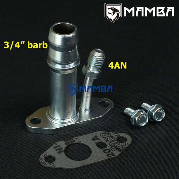 Mamba Turbocharger Oil 4AN Feed 3/4" Barb Return Flange Adapter forTOYOTA 1KD-FTV 17201-30110