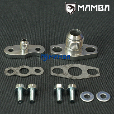 Mamba ~07 VOLVO V60R V70R K24 4AN Turbocharger oil feed & 10AN return flange adapter