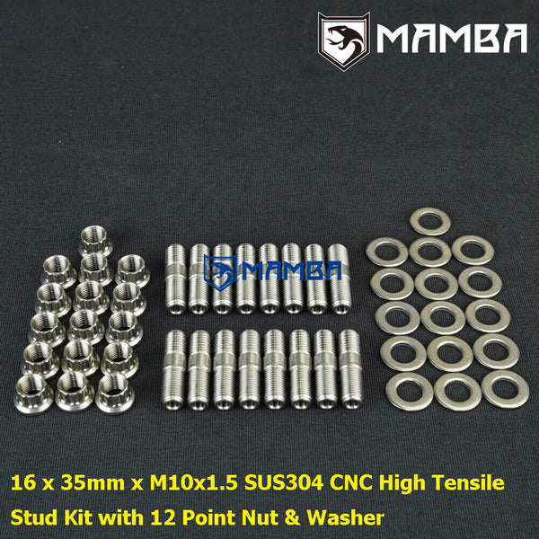 Mamba SUS304 Turbocharger Stud / 12-Point Nut / Turbine / Manifold / M10x1.5 35mm (16 Set) TW