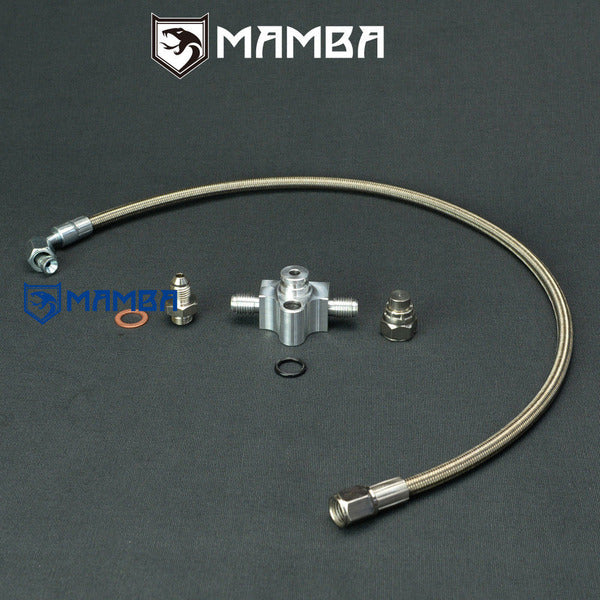 Mamba BMW N54 335i 535i w/ single Garrett GT30R GT35R ball bearing Turbocharger oil feed line