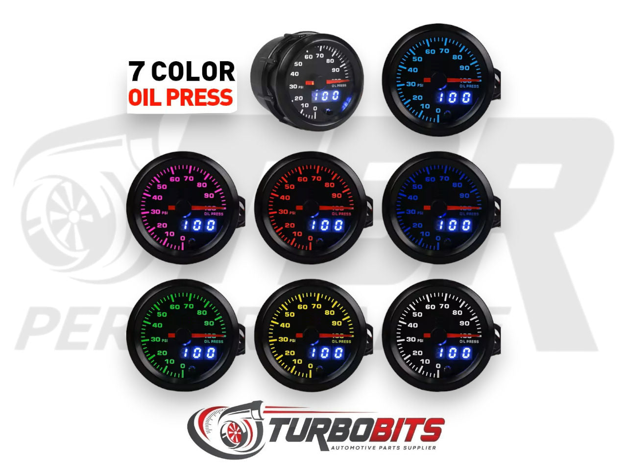 Oil Pressure Gauge (0-100PSI) 52mm Dual Display - Electronic - Multi Color