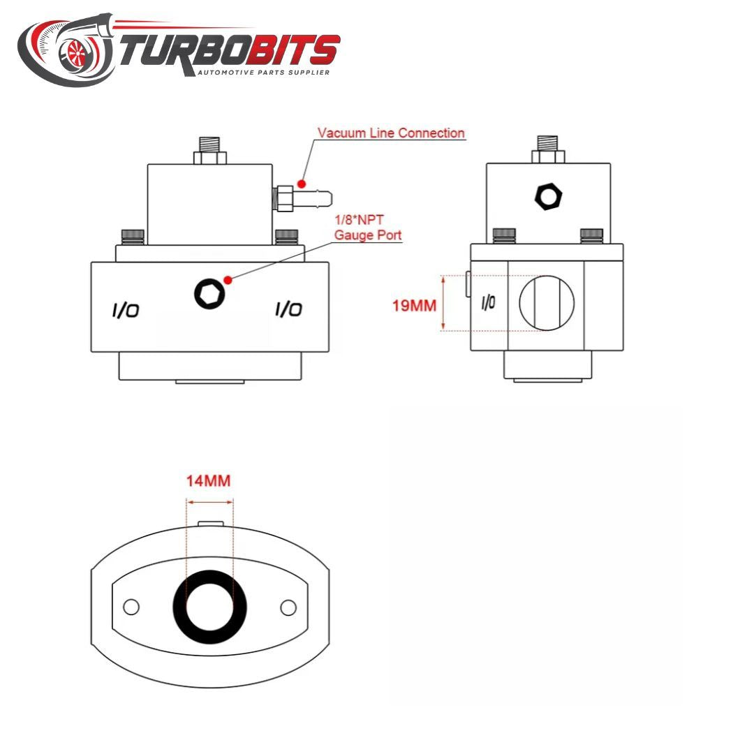 Régulateur de pression de carburant de dérivation en aluminium, avec raccords AN6*1 AN8*2