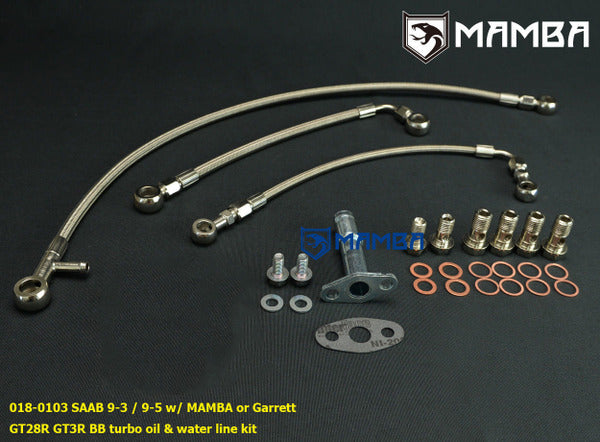 Mamba SAAB 9-3 9-5 B205 B235E w/ MAMBA Garrett GT28R GT30R BB Turbocharger Oil & Water Line