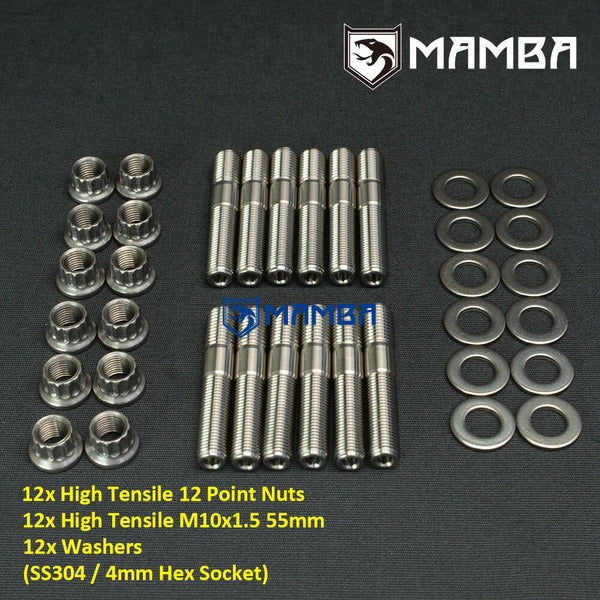 Mamba CNC Turbocharger Turbine Housing Exhaust Manifold Stud Kit 55mm M10x1.5 SS304 (12 sets)