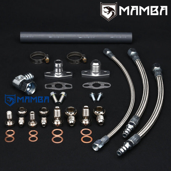 Mamba PTFE Turbocharger Oil Water Line / Mitsubishi 4G63T EVO 1~9 w/ Top Mount BB GT30R GT35R