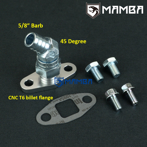 Mamba 45 Deg 5/8" Barb Turbocharger Oil Return Drain Flange Kit For Precision PTE GEN2 7675