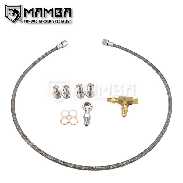 Mamba Universal 70cm Turbocharger oil feed line w/ 1/8NPT Tee / Garrett GT2860R GTX2860R US