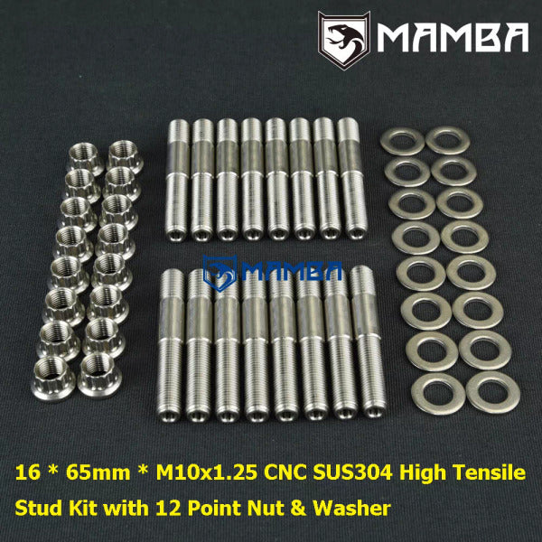 Mamba SUS304 turbo Stud/ 12-Point Nut / Turbine / Manifold / M10x1.25 65mm (16 Set)