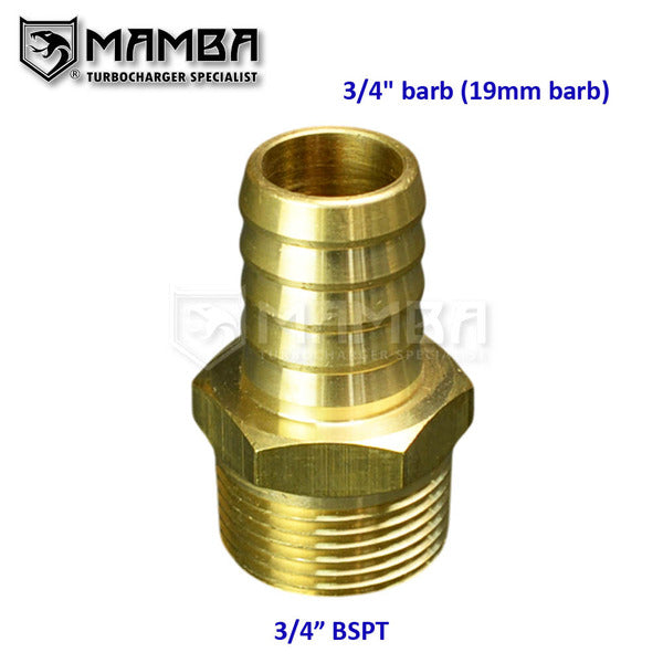 Mamba Brass Barb Fitting 3/4" Barb to 3/4" BSPT Str Turbo  Fuel Fitting Oil Fitting