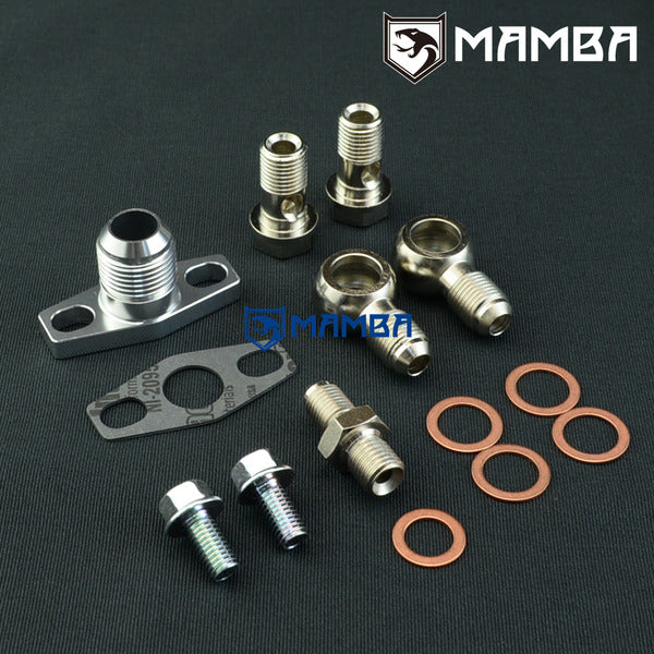 Mamba Complete Oil / -6AN Coolant Fitting Flange KIT EFR 7670 8374 Turbochargers -> -10 AN