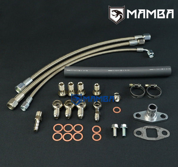 Mamba Turbocharger Oil Water Line For Nissan RB20DET RB25DET Top Mount w/ Garrett BB GTW3884R