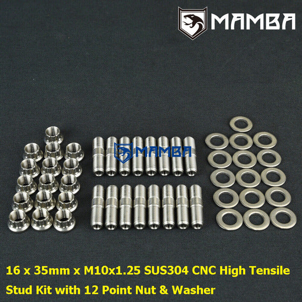 Mamba SUS304 Turbocharger Stud/ 12-Point Nut / Turbine / Manifold / M10x1.25 35mm (16 Set) TW