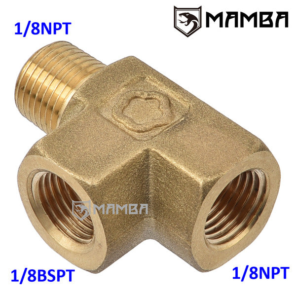 Mamba Brass Street Tee Adapter Fitting 1/8 NPT (M) to 1/8 NPT (F) & 1/8 BSPT (F)