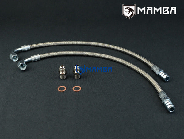 Mamba Turbocharger Water Line Kit 6AN 3/8" Hose 90Deg-5/8"Barb 60cm Garrett GTX3076R GTX3576R