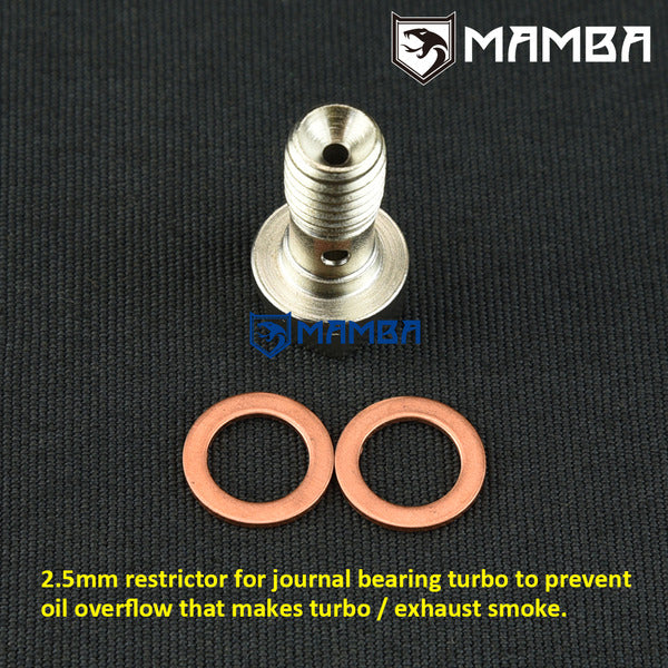 Mamba M10x1.5 Turbocharger Oil Feed Banjo Bolt with 2.5mm Restrictor / Prevent Exhaust Smoke